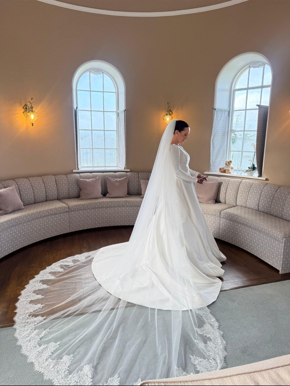 Dreamy Dramatic Drop White Fluffy French Eyelash Lace Cathedral Wedding Veil
